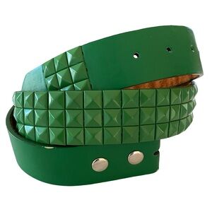 Genuine Leather Punk Pyramid Studded Leather Belt Green Size M 34-36